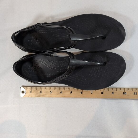 Crocs Women's Size 7 Isabella T Strap Black Sandals 202467 Thong Flats Shoes - Picture 11 of 16